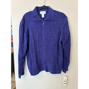 Alfred Dunner NEW Purple Zip Up Cardigan Sweater Cable Knit XL